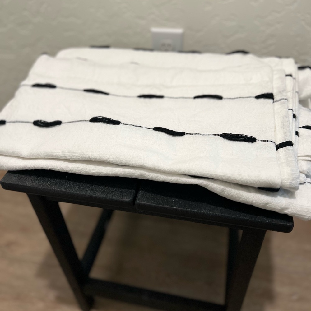 Cost Plus World Market Cream and Black Textured Shower Curtain